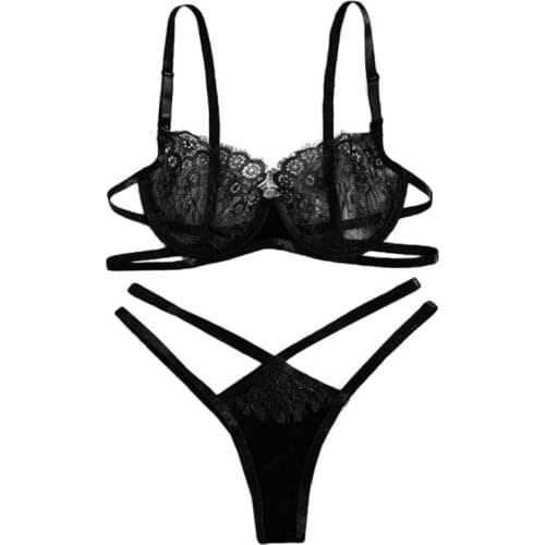 Summer Womens Sexy Bra Set Sexy Hollow Women Three-point Two-piece Suit Lace Floral Lingerie Set