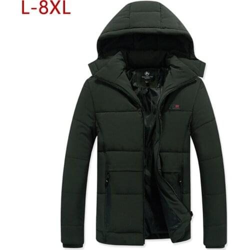 L-8XL Warm Winter Plus Size Men Hoodie Parkas Solid Color Business Outwear Coat Male Fashion Brand Softshell Windbreak 3XMR30