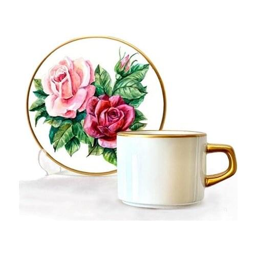 Asaf Tea Cup Set 12 Pieces Rose White