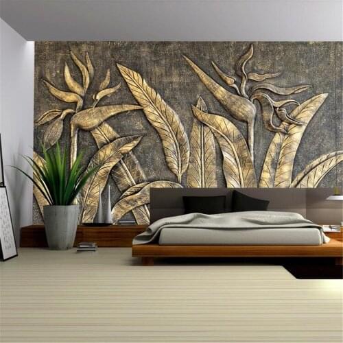Milofi custom wallpaper wall covering European simple retro golden bird of paradise sculpture wall background wall
