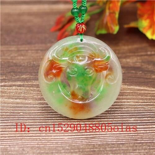 Natural Color A Emerald Jade Cattle Pendant Beads Necklace Charm Jadeite Jewellery Fashion Carved Amulet Gifts for Women Men