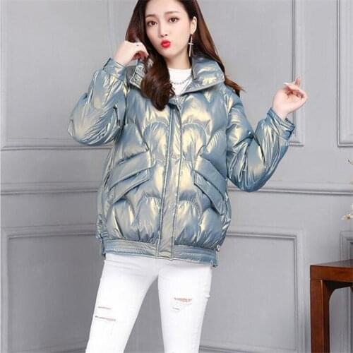 New Winter Jacket Parkas Women Glossy Down Cotton Jacket Stand-up collar Parka Warm Female Cotton Padded Jacket Casual Outwear