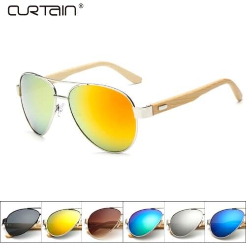 2019 NEW Bamboo pilot Sunglasses Men Wooden metal Women pilot Brand Designer Mirror Original Sun Glasses drive Oculos de sol