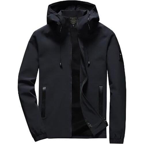 2020 New Windproof Jacket Men Zipper Spring Autumn Casual Solid Hooded Jackets Outwear Slim Fit High Quality Plus Size M-5XL