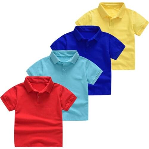 Boys Clothes Summer New Kids Girls Short Sleeve Pure Cotton Turndown Collar pullover tops tee Candy Colors Soft Outwear