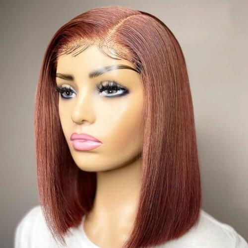 Ginger Brown Straight Short Bob Lace Wigs For Women Glueless Human Remy Hair Lace Frontal Wig With Baby Hair Preplucked