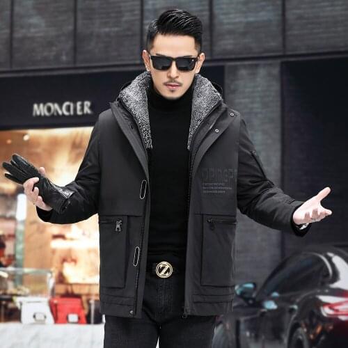 2021 Shearling Fur Lined Fur Parkas Rabbit Sleeve Men Fashion Hooded Fur Nick Garment