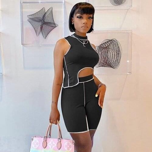 Casual Summer Shorts Set Women Sportwear Sleeveless Crop Top Biker Shorts Set Female Skinny 2 Piece Outfits for Women Tracksuit