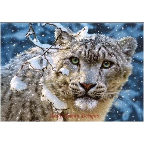 Counted Cross Stitch Kits Needlework Embroidery - Crafts 14 ct Aida DMC Color DIY Arts Handmade Home Decor - Snow Leopard II