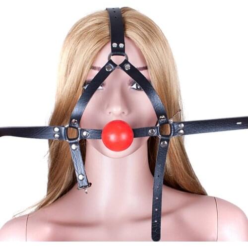 42mm Ball Gag Open Mouth Gag PU Leather Head Harness Bondage Oral Fixation Adult Games BDSM Sex Toys for Couple SM Sex Products