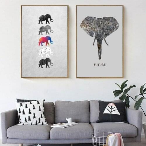 Nordic Modern Animal Printed Canvas Painting Cute Cartoon Elephant Poster Living Room Childrens Room Wall Art Decor Picture