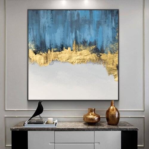 Modern Abstract HD Gold Blue Marble Canvas Wall Art Paintings Prints and Posters Picture for Living Room Interior Home Decor