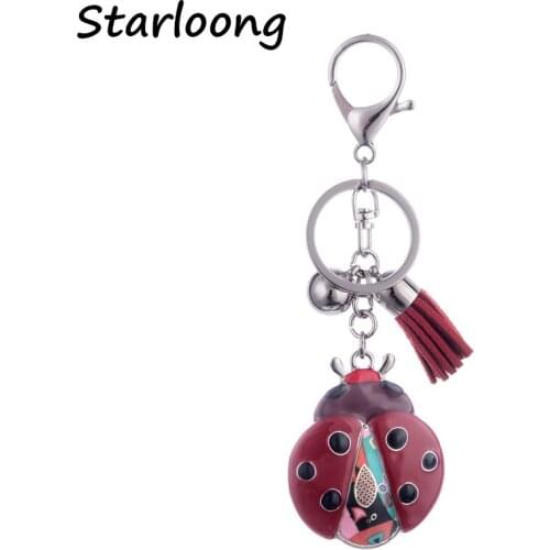 High Quality Drip Alloy Keychain Chaveiro Drop oil Glaze little cute red pink ladybug KeyChain women stainless Key Ring