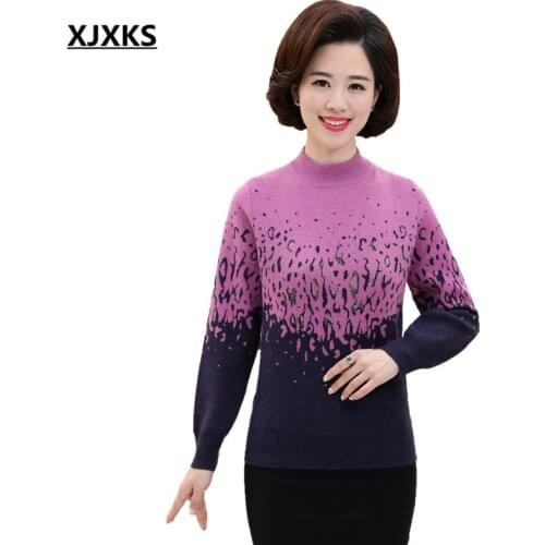 XJXKS Turtleneck floral new 2018 women cashmere sweater autumn and winter long-sleeved knitted pullover chompas mujer