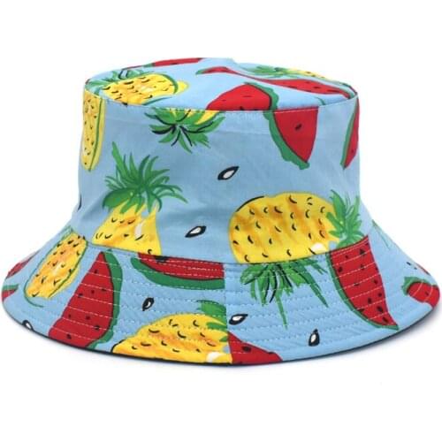 Ladies Summer New Watermelon Printed Bucket Hat Sun Hat Male Double-Sided Shade Outdoor Travel Fisherman Hat Bucket Hat M97