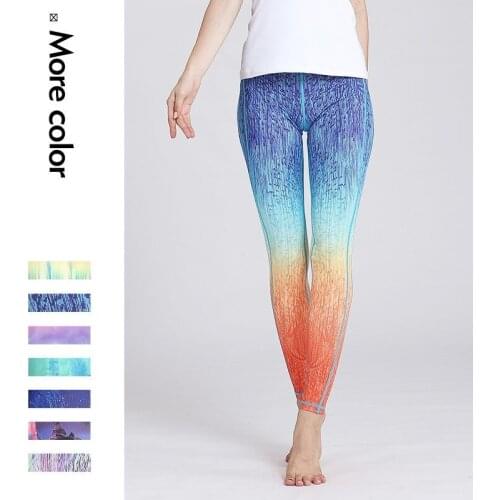 Women Gradient Printed Skinny High Waisted Yoga Pants Tummy Control Workout Capris Leggings Gym Fitness Riding Running Tights