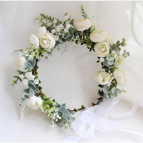Women Wedding White Flower Wreath Handmade Bohemian Flower Garland Flower Headband Hair Accessories Bride Headpiece