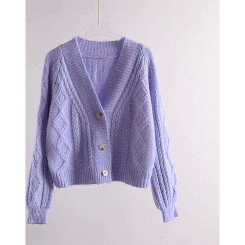 Women Kniitted Cardigan V Neck Single Breasted Sweater Korean Style Solid Casual Short Knit Jacket Autumn Clothes Outerwear