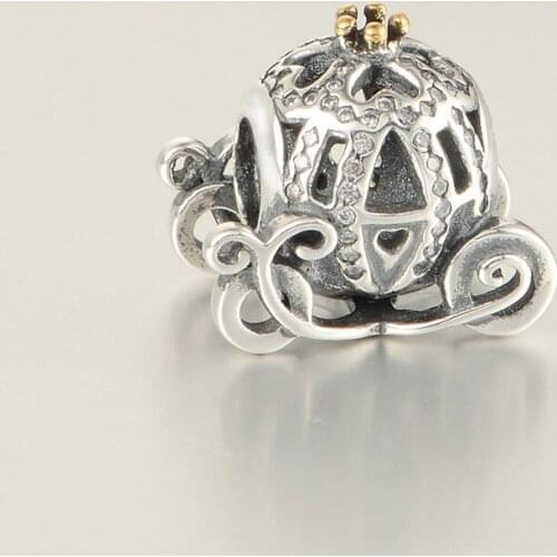 Golden Crown Pave Stones Crystal Beads Fit Charm Bracelet Femme DIY 925 Sterling Silver Beads for Jewelry Making