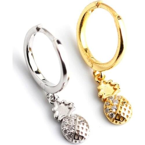 1PAIR 100% Authentic 925 Sterling silver Micro Pave CZ Fruit pineapple Hoop Huggie earrings FINE jEWELRY CE213