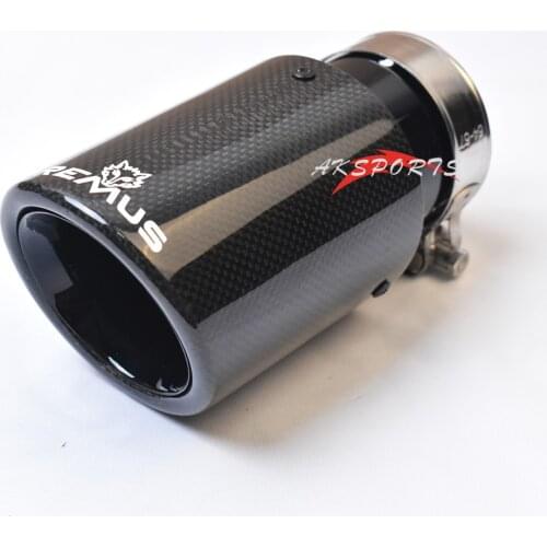 1PC Car Exhaust Tail Pipe Curly Glossy Carbon Fiber Stainless Steel Bevel Edge Black Exhaust Pipe With Remus Logo For E63