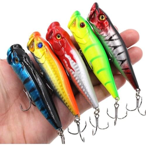 1pcs Fishing Lures 9cm/12g Topwater Popper Bait 5 Color Hard Bait Artificial Wobblers Plastic Fishing Tackle with 6# Hooks