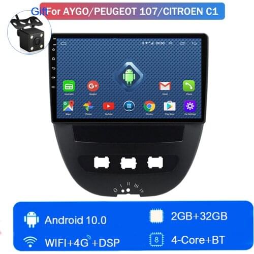 4G LTE Android 10 Quad Core ROM 32GB Radio Unit Player FM Wifi for Toyota Aygo Peugeot 107 Citroen C1 large screen GPS navigator