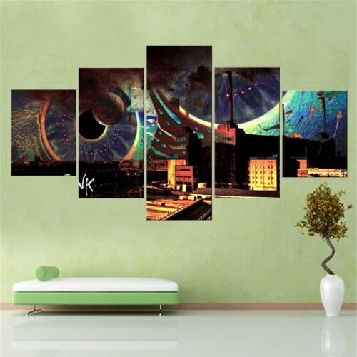 5 Panel Canvas Art Wall Decor Animation There are Planets on A City Nordic Decoration Home Frame Bedroom Print Pictures
