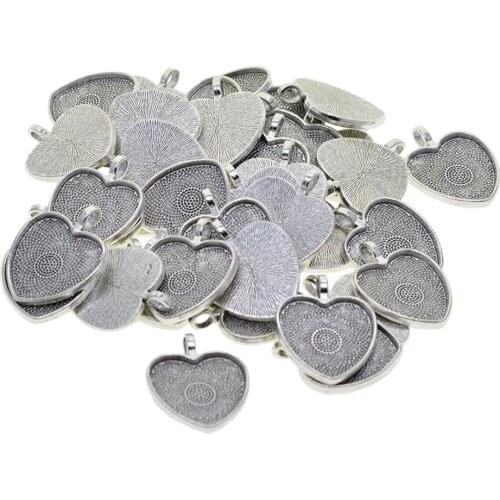 50Pcs Alloy Heart Pendant Cabochon Bezel Settings Cabochons Tray Cover Necklace