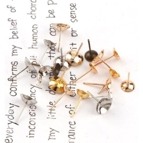 8mm Metal Bowl Head Earrings Pin Needles Earnuts Ear Pad Plugging Back Stopper Setting DIY Earring back Earstud Findings