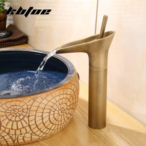 Antique Brass Basin Faucets Waterfall Bathroom Faucet Hot And Cold Water Casting Faucet Tap Single handle Mixer Sink High Taps
