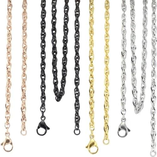 18''-32'' /Rose Gold/Gold/Black 316 Stainless Steel 2.9mm Square Double O-shaped Chain Pendant Necklace Jewelry for women