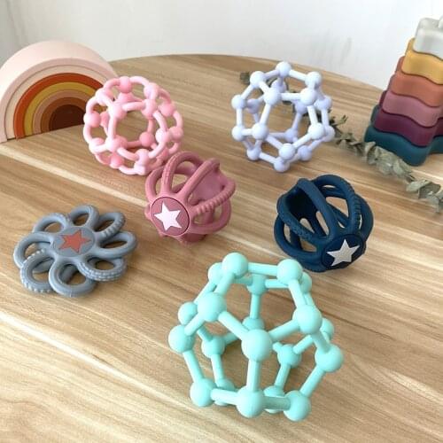 Baby Natural Silicone Hand Ball BPA Free Nurse Training Teethers Educational Rattle Flexible Chewable Molar Silicone Teether Toy