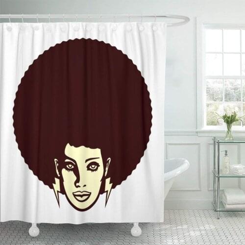 Funk Funky Cool African Woman Face Afro Hairstyle Girl Shower Curtain Waterproof Polyester Fabric 60 x 72 Inches Set with Hooks