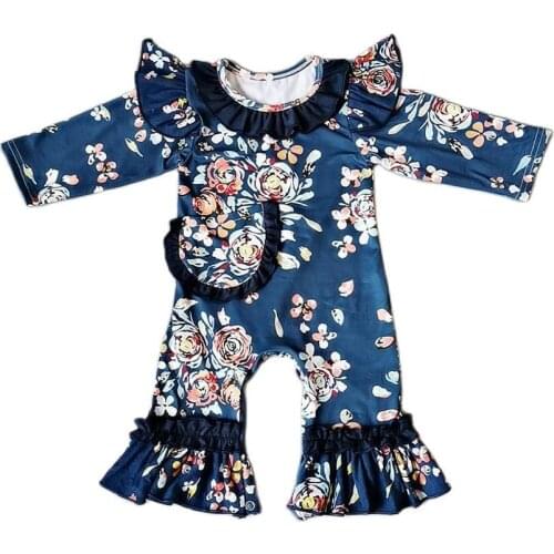 New style baby ruffles sleeve romper with pocket Infant Baby Boy Girl clothes Cute Cartoon Printed Jumpsuit Climbing Clothes