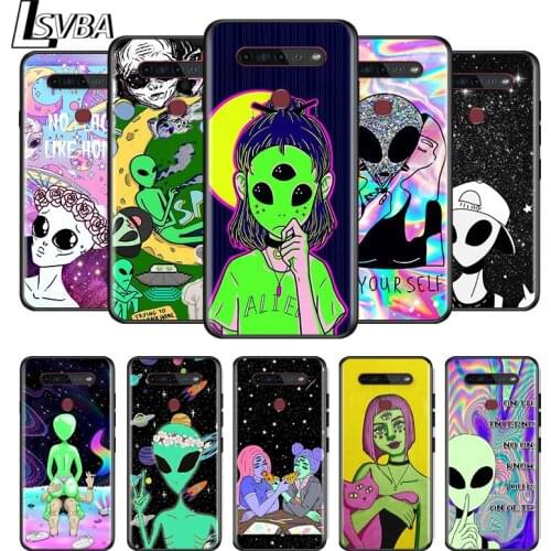 Cute Cartoon Alien For LG G8 V30 V35 V40 V50 V60 Q60 K40S K50S K41S K51S K61 K71 K22 K31 K42 K92 ThinQ 5G Black Phone Case