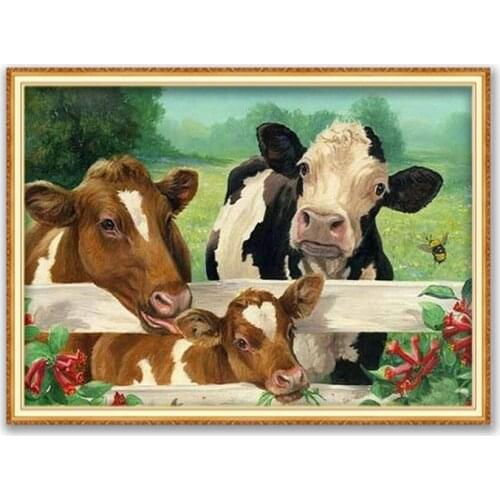 Animal Cow DIY Embroidery Cross Stitch 11CT Kits Craft Needlework Set Cotton Thread Printed Canvas Home Decoration Hot Wholesale