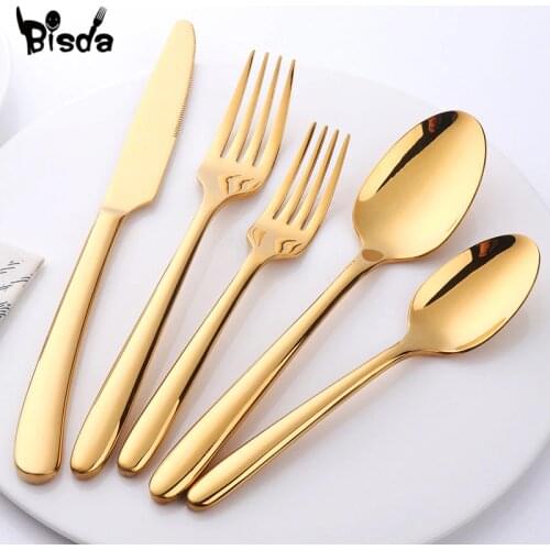 Gold Flatware Set 18/10 Stainless Steel Dinnerware Western Tableware Set Mirror Polish Silverware Set Gold Knife fork
