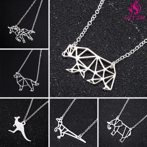 New Fashion Stainless Steel Cute Cool Hollow Bear Dog Elephant Unicorn Pendant Necklace Women Fashion Accessories Jewelry 2020