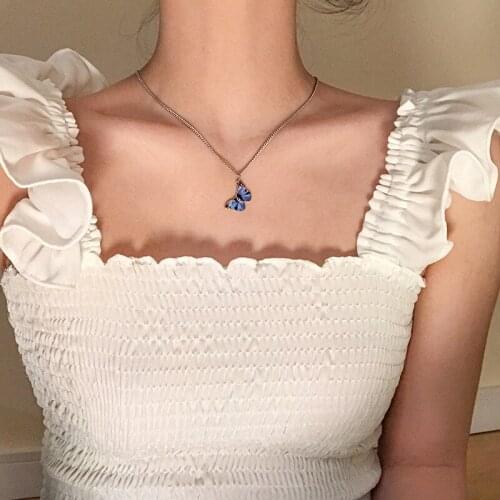 CUTEECO Cute Girl Color Butterfly Necklaces & Pendants 2020 Romantic Stainless Steel Chain Necklace Women Fashion Jewellery