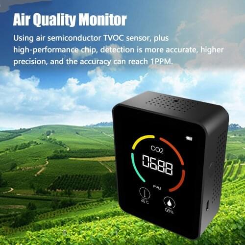 Air Quality Monitor Portable Carbon Dioxide Detector 3-in-1 CO2 Temperature Humidity Meter TVOC Detection with LCD Display