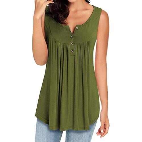 Casual Women Tank Tops Solid Color Button Pleated Loose Sleeveless Tank Top Plus Size 2021 summer women T Shirt Vest