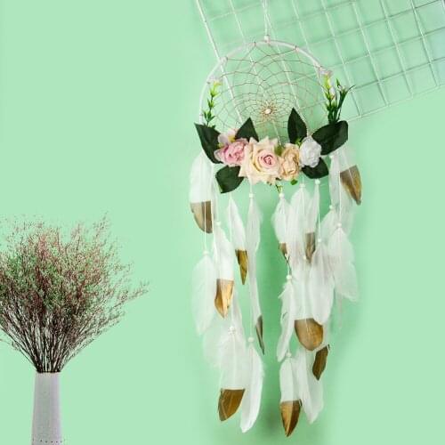 Romantic Roser Dream Catcher Hand-woven Ornaments Aesthetic Room Decor Wind Chimes Holiday Graduation Season Gift Wedding Decor