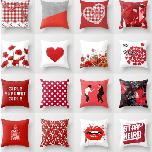 Pink Lolita Red Plaid Cushion Covers Lovely Red Print Geometric Cute Pillows Cover Decorative Modern Nordic Sofa Throw Pillows