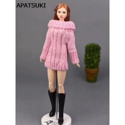 Pink Doll Accessories Handmade Knitted Woven Sweater For Barbie Doll Tops Coat Dress Clothes Gifts For Girls Kids Toy