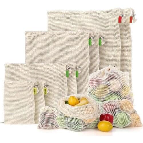 Vegetable Fruit Bag storage Bag Reusable Produce Bags Eco-Friendly 100% Organic Cotton Mesh Bags Bio-degradable Kitchen