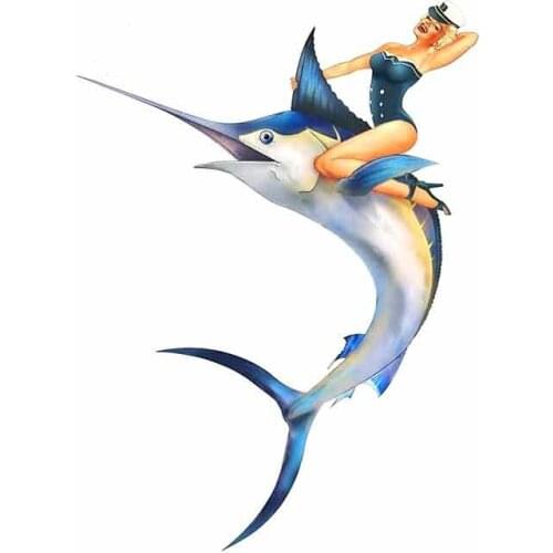 SZWL Creative Car Stickers Girl on A Blue Marlin Merchandise Decal Motorcycle Automobile Bumper Window Sticker Vinyl,13cm*9cm