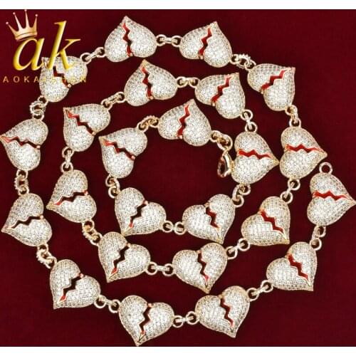 Iced Out Broken Heart Necklace Chain Gold Color Bling Bling Cubic Zircon Mens Women Hip hop Jewelry For Gift