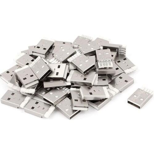 WSFS Hot 55pcs DIY USB 2.0 Type A Solder 4 Pin Male Plug Connector Socket Jack