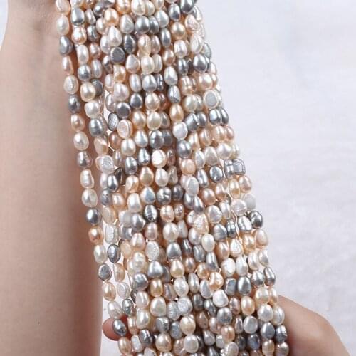 Natural Baroque Pearl String Mixed White Pink Grey Color Beads Straight Hole For Jewelry Making